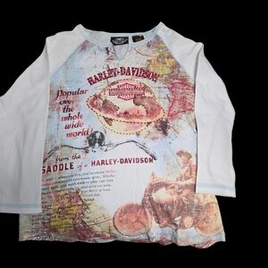 NWOT Harley-Davidson Women's 3/4 Sleeve Shirt - White and Red